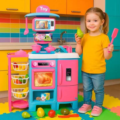 Imagem de Cozinha Infantil Grande Completa com Geladeira Forno Fogão Fruteira Menina Menino Sai Água de Verdade