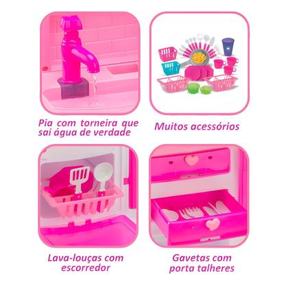 Imagem de Cozinha Infantil Master Magic Toys Forno Geladeira Pia Sai Água Com 26 Acessórios