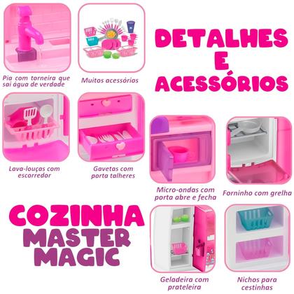 Imagem de Cozinha Infantil Master Magic Toys Forno Geladeira Pia Sai Água Com 26 Acessórios
