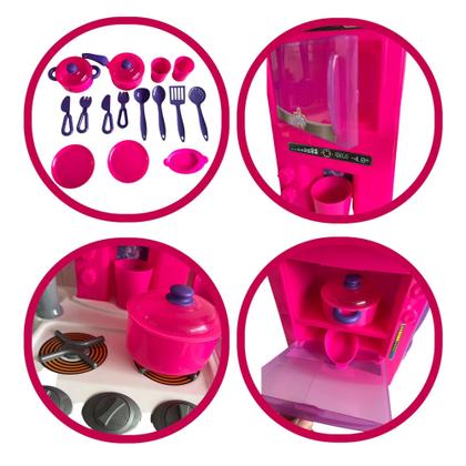 Imagem de Cozinha Infantil Menina Completa C/ Pia Sai Água Fogão Forno