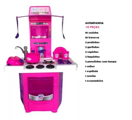 Imagem de Cozinha Infantil Menina Completa C/ Pia Sai Água Fogão Forno