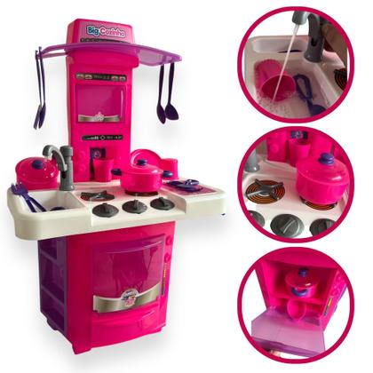 Imagem de Cozinha Infantil Menina Completa C/ Pia Sai Água Fogão Forno