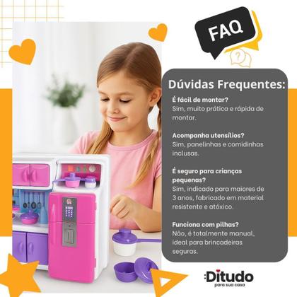 Imagem de Cozinha Infantil Mini Fogão Geladeira Armário Rosa Branca Panelinhas Utensílios Presente Menina 3 An