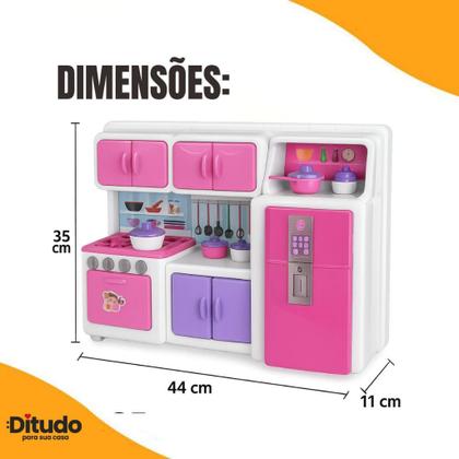 Imagem de Cozinha Infantil Mini Fogão Geladeira Armário Rosa Branca Panelinhas Utensílios Presente Menina 3 An
