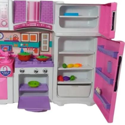 Imagem de Cozinha Infantil Rosa Grande Fogão Geladeira C/ Som Sai Água