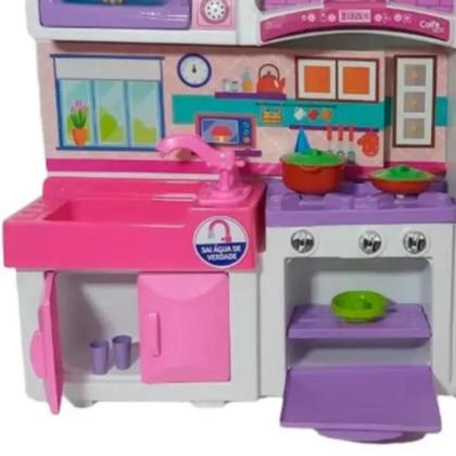 Imagem de Cozinha Infantil Rosa Grande Fogão Geladeira C/ Som Sai Água