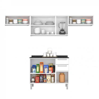 Imagem de Cozinha Itatiaia Luce com Armários Aéreos e Balcão 2 Gavetas 8 Portas 3 Vidros Branco / Preto