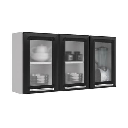 Imagem de Cozinha Itatiaia Luce com Armários Aéreos e Balcão 2 Gavetas 8 Portas 3 Vidros Branco / Preto