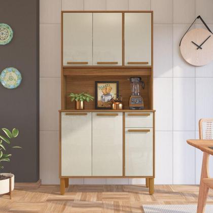 Imagem de Cozinha Lagos 6 Portas 1 Gaveta Freijo Com Off White Indekes