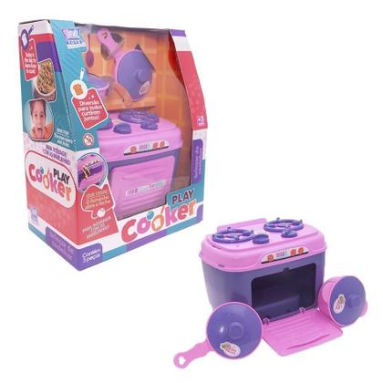 Imagem de Cozinha Menina Brinquedo Fogão Mercado Pote Jantar Kit 34Pç