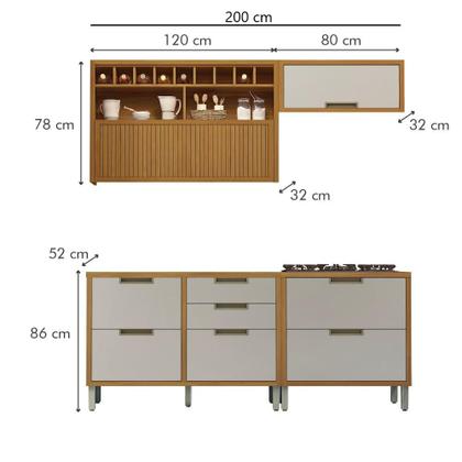 Imagem de Cozinha Modulada 100% MDF 4 Peças Nesher Imperatriz Marrom Off White