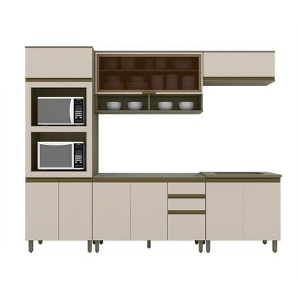 Imagem de Cozinha Modulada 271,5cm 5 Peças com Torre Quente para 2 Fornos 10 Portas 2 Gavetas Connect Henn - Duna/Cristal