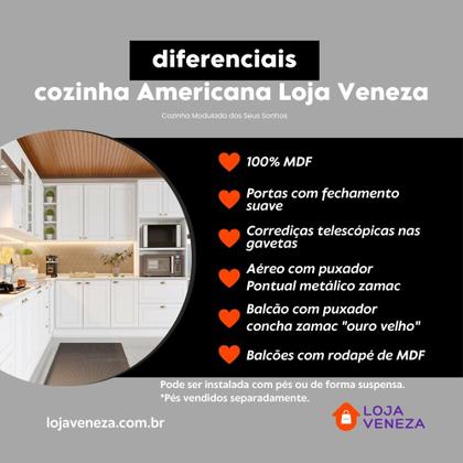 Imagem de Cozinha Modulada 276,5m 8 Portas 5 Gavetas com Torre de Geladeira Americana Henn - Branco/Calcare