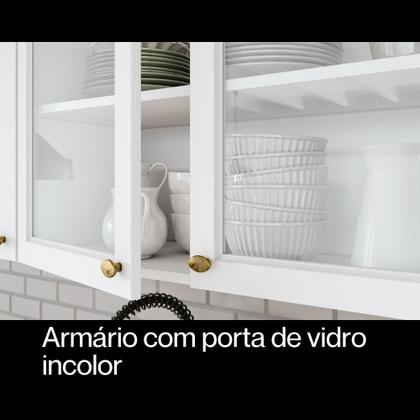 Imagem de Cozinha Modulada 276,5m 8 Portas 5 Gavetas com Torre de Geladeira Americana Henn - Branco/Calcare