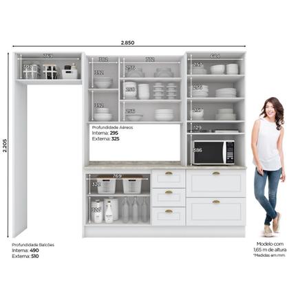 Imagem de Cozinha Modulada 276,5m 8 Portas 5 Gavetas com Torre de Geladeira Americana Henn - Branco/Calcare