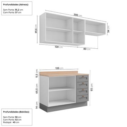 Imagem de Cozinha Modulada 3 Peças com Tampo 2 Aéreos 1 Balcão CabeCasa MadeiraOriginals