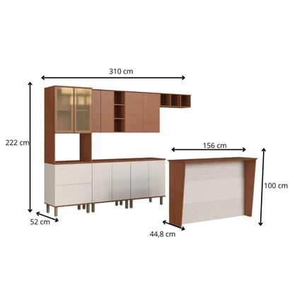 Imagem de Cozinha Modulada 310cm 100% MDF c/ Detalhes Frisados Nichos