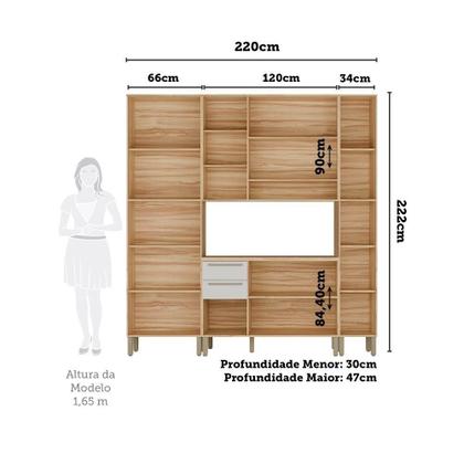 Imagem de Cozinha Modulada 4 Peças 12 Portas 2 Gavetas c/ Vidro e Tampo Napoli Móveis Rio Doce Amêndoa/Off White