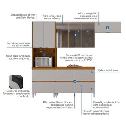 Imagem de Cozinha Modulada 4 Peças 8 Portas 5 Gavetas Nicho p/Forno MDF Dodradiças Slow Motion Lúmina Itatiaia