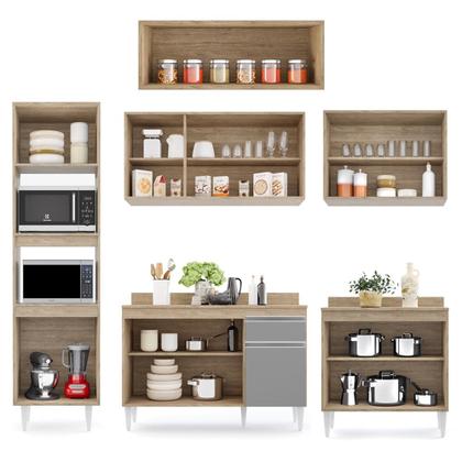 Imagem de Cozinha Modulada 6 Módulos Composição 8 Castanho/Cinza - Lumil Móveis
