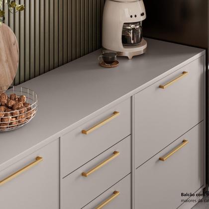 Imagem de Cozinha Modulada 6 Peças 12 Portas 5 Gavetas Com Cristaleira MDF Rodapé em PVC Essence Itatiaia