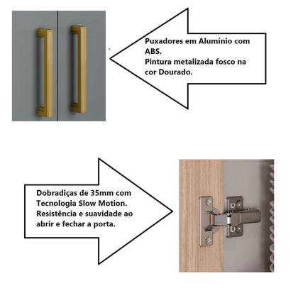Imagem de Cozinha Modulada 6 Peças 12 Portas 5 Gavetas Com Cristaleira MDF Rodapé em PVC Essence Itatiaia