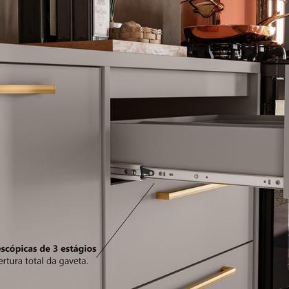 Imagem de Cozinha Modulada 6 Peças 12 Portas 5 Gavetas Com Cristaleira MDF Rodapé em PVC Essence Itatiaia