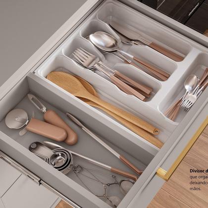 Imagem de Cozinha Modulada 6 Peças 12 Portas 5 Gavetas Com Cristaleira MDF Rodapé em PVC Essence Itatiaia