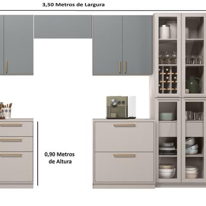 Imagem de Cozinha Modulada 6 Peças 12 Portas 5 Gavetas Com Cristaleira MDF Rodapé em PVC Essence Itatiaia
