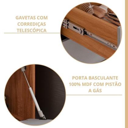 Imagem de Cozinha Modulada 6 Peças Brilhante com 1 Cristaleira 2 Balcões 3 Armários Aéreo Bege/Cinamomo/Platina