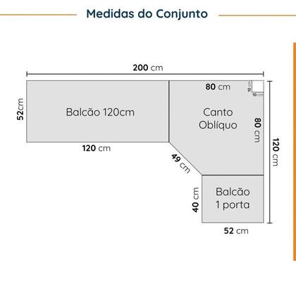 Imagem de Cozinha Modulada 6 Peças com Tampo 3 Aéreos 6 Portas e 3 Balcões Ipanema CabeCasa MadeiraMadeira