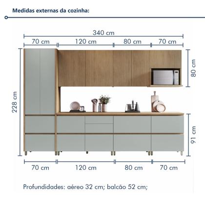 Imagem de Cozinha Modulada 7 Peças Com 3 Armários Aéreos Ripado 3 Balcões 1 Paneleiro 100% Mdf Rainha