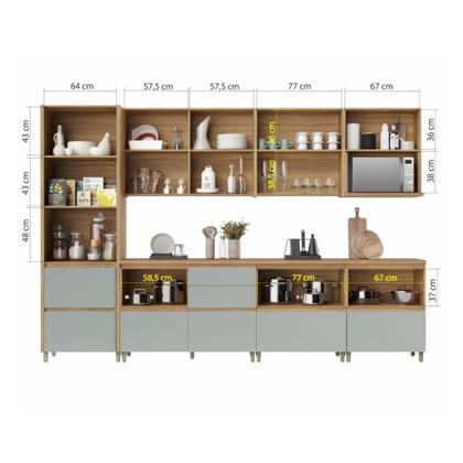 Imagem de Cozinha Modulada 7 Peças Com 3 Armários Aéreos Ripado 3 Balcões 1 Paneleiro 100% Mdf Rainha