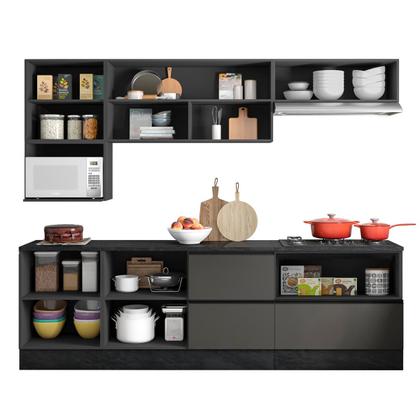 Imagem de Cozinha Modulada 7 Peças Com 7 Portas e 4 Gavetas Com Balcão Para Cooktop Etna Cor Grafite Poliman Móveis