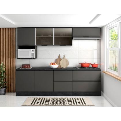 Imagem de Cozinha Modulada 7 Peças Com 7 Portas e 4 Gavetas Com Balcão Para Cooktop Etna Cor Grafite Poliman Móveis