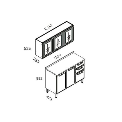 Imagem de Cozinha Modulada Bertolini Estilo 2 Peças (1Aéreo+1Balcão) C2P13 Cinza/Grafite-Bertolini