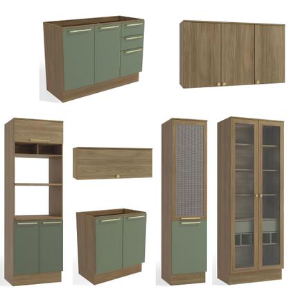 Imagem de Cozinha Modulada Botanic Completa 7 Peças Nogueira Verde Oliva