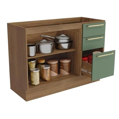 Imagem de Cozinha Modulada Botanic Completa 7 Peças Nogueira Verde Oliva