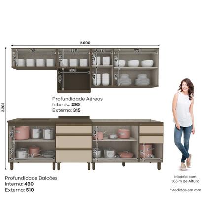 Imagem de Cozinha Modulada Compacta 260cm 10 Portas 5 Gavetas Connect Henn