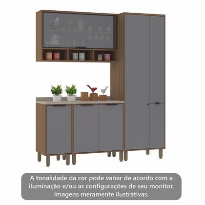 Imagem de Cozinha Modulada Compacta 4 Peças Balcões Aéreos com Vidro Reflecta e Tampo Aspen Luciane Móveis