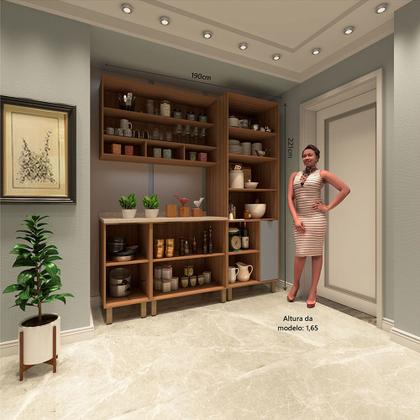 Imagem de Cozinha Modulada Compacta 4 Peças Balcões Aéreos com Vidro Reflecta e Tampo Aspen Luciane Móveis