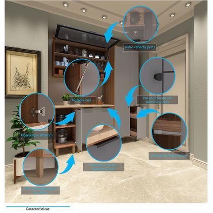 Imagem de Cozinha Modulada Compacta 4 Peças Balcões Aéreos com Vidro Reflecta e Tampo Aspen Luciane Móveis