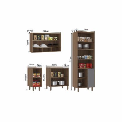 Imagem de Cozinha Modulada Compacta 4 Peças Balcões Aéreos com Vidro Reflecta e Tampo Aspen Luciane Móveis