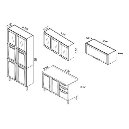Imagem de Cozinha Modulada Compacta em Aço 4 Peças 13 Portas 2 Gavetas Paneleiro Duplo Tarsila Itatiaia
