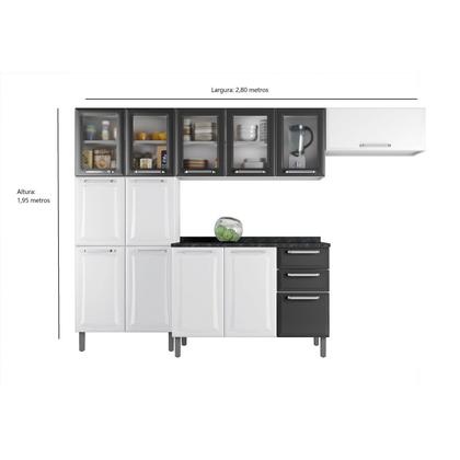Imagem de Cozinha Modulada Compacta em Aço 4 Peças 13 Portas 2 Gavetas Paneleiro Duplo Tarsila Itatiaia
