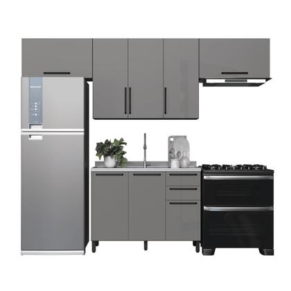 Imagem de Cozinha Modulada Compacta Fidelitá Mônaco 4 Peças 280cm 8 Portas 2 Gavetas Sem Tampo Chumbo/Titânio