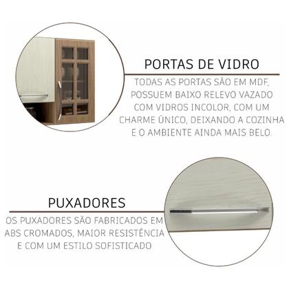 Imagem de Cozinha Modulada Compacta Fidelitá Paris 4 Peças 225cm 11 Portas 3 Gavetas Com Tampo Nogal/Salinas