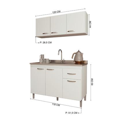 Imagem de Cozinha Modulada Compacta Fidelitá Suiça 2 Peças 6 Portas 1 Gaveta Sem Tampo Branco