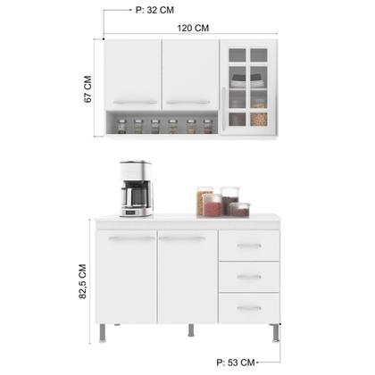 Imagem de Cozinha Modulada Compacta Fidelitá Viena 2 Peças 120cm 5 Portas 3 Gavetas Com Tampo Branco