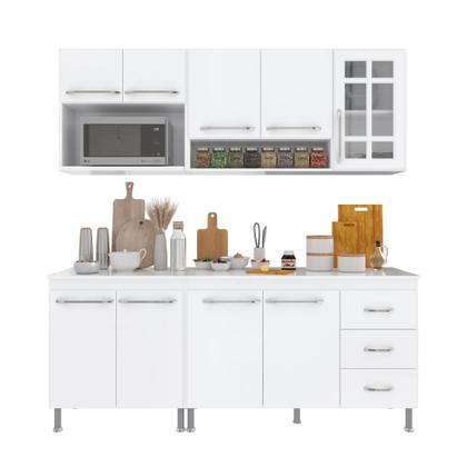 Imagem de Cozinha Modulada Compacta Fidelitá Viena 4 Peças 190cm 9 Portas 3 Gavetas Com Tampo Branco